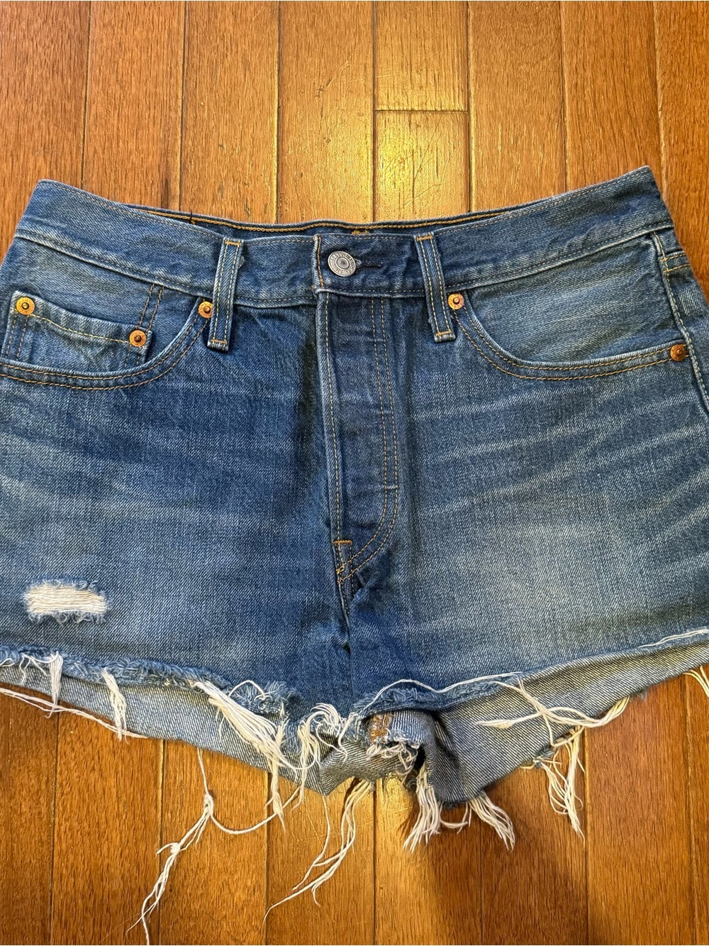 Levi's Blue Distressed High Waist Denim Shorts